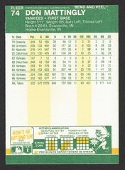 Backside | Don Mattingly Baseball Cards 1987 Fleer Star Stickers