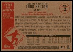 Back Of Card | Todd Helton Baseball Cards 2003 Bowman Heritage