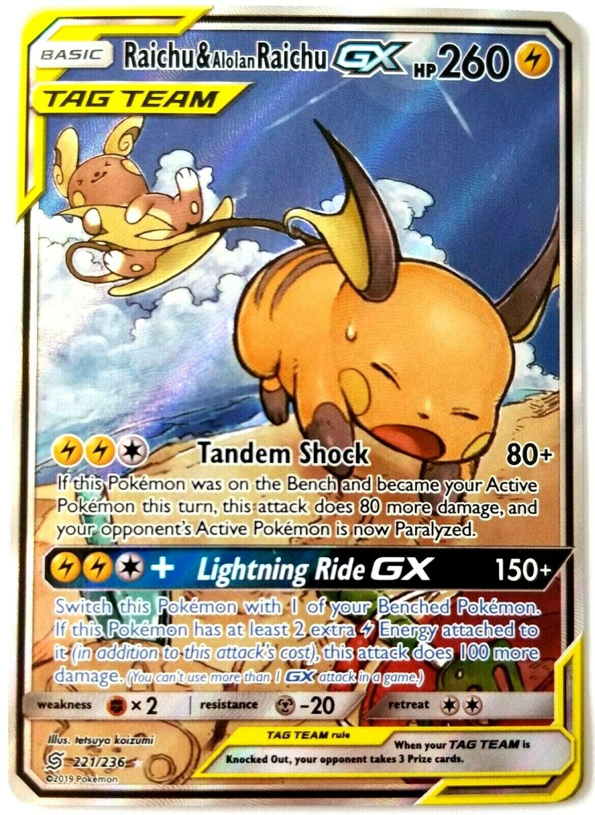 thumbnail image 2 of Pokemon Card Japanese Raichu & Alolan Raichu GX RR (008-054-SM10A) – Lightly Played, Ungraded 2 of 6