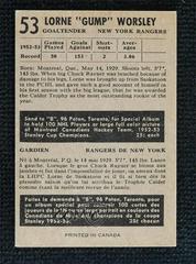 Back Of Card  | Gump Worsley Hockey Cards 1953 Parkhurst