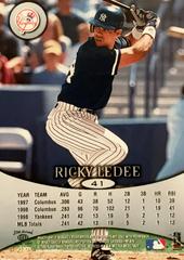 Rear | Ricky Ledee Baseball Cards 1999 Skybox Molten Metal