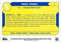 Back | Frank Thomas Baseball Cards 2022 Topps Now Turn Back the Clock
