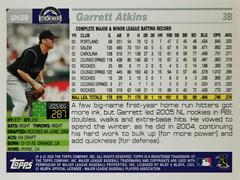 Rear | Garrett Atkins Baseball Cards 2006 Topps Updates & Highlights