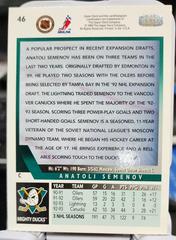 Back Of Card | Anatoli Semenov Hockey Cards 1993 Upper Deck