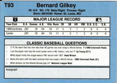 Back | Bernard Gilkey Baseball Cards 1991 Classic