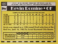 Rear | Kevin Romine Baseball Cards 1990 Topps Traded Tiffany