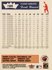 Rear | Frank Howard Baseball Cards 2002 Fleer Greats