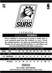 Back Of Card | Marcus Morris Basketball Cards 2014 Panini Hoops
