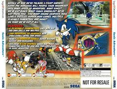 Back Of Case - NOT FOR RESALE | Sonic Adventure [Not For Resale] Sega Dreamcast