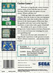 Casino Games - Back | Casino Games Sega Master System