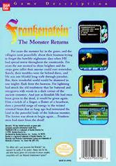 Frankenstein The Monster Returns - Back | Frankenstein the Monster Returns NES