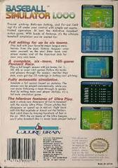 Baseball Simulator 1.000 - Back | Baseball Simulator 1.000 NES