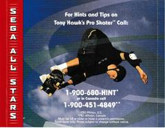 Back Of Case - Inside | Tony Hawk [Sega All Stars] Sega Dreamcast