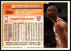 Back Of Card | Benoit Benjamin Basketball Cards 1993 Topps Gold