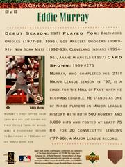 Rear | Eddie Murray Baseball Cards 1998 Upper Deck 10th Anniversary Preview