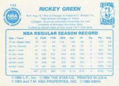 Back Side | Rickey Green Basketball Cards 1986 Star