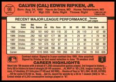Back Of Card | Cal Ripken Jr. Baseball Cards 1990 Donruss
