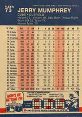 Rear | Jerry Mumphrey Baseball Cards 1987 Fleer Mini