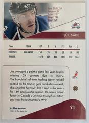 Backside | Joe Sakic Hockey Cards 2003 ITG Toronto Star