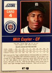 Rear | Milt Cuyler Baseball Cards 1992 Score Impact Players