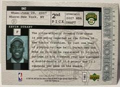 Back Of Card | Kevin Durant Basketball Cards 2007 Upper Deck First Edition Draft Notices