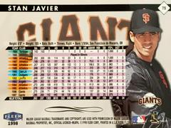 Rear | Stan Javier Baseball Cards 1998 Fleer Tradition