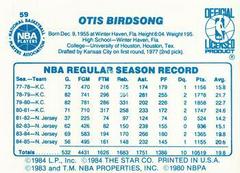 Back Side | Otis Birdsong Basketball Cards 1986 Star
