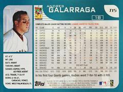 Rear | Andres Galarraga Baseball Cards 2001 Topps Traded