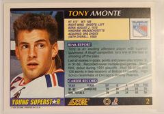 Back Of Card | Tony Amonte Hockey Cards 1992 Score Young Superstars