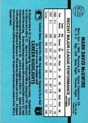 Back Of Card | Mark McGwire Baseball Cards 1988 Donruss MVP