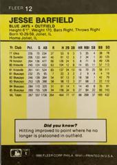 Rear | Jesse Barfield Baseball Cards 1986 Fleer Mini