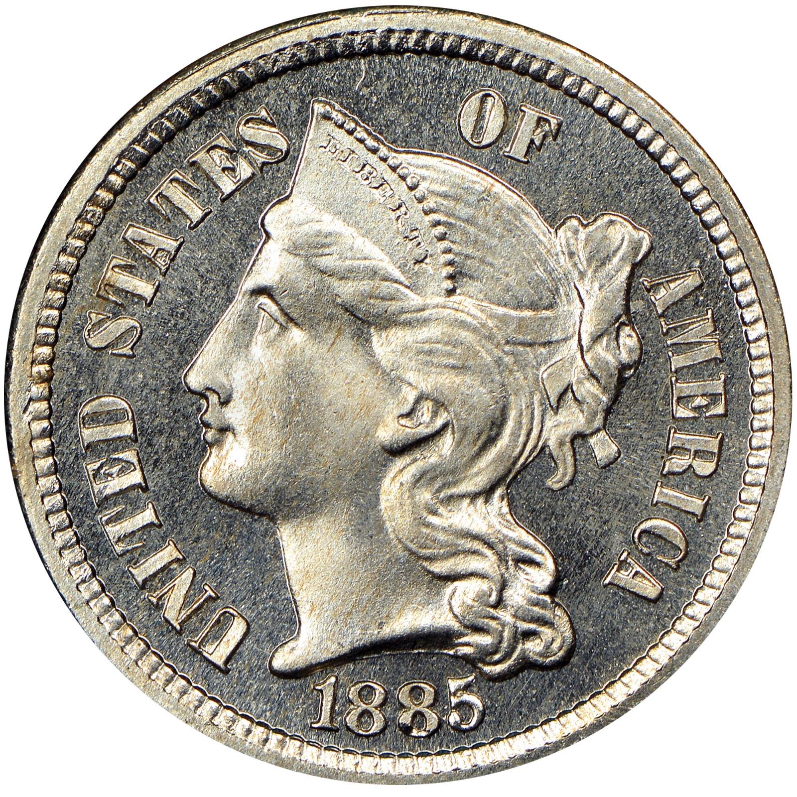 1885 Coins Three Cent Nickel