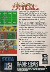 Joe Montana Football - Back | Joe Montana Football Sega Game Gear