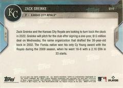 Back | Zack Greinke Baseball Cards 2022 Topps Now Spring Training