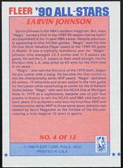 Back Side | Magic Johnson Basketball Cards 1990 Fleer All Stars
