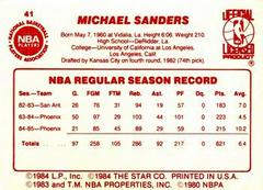 Back Side | Mike Sanders Basketball Cards 1986 Star