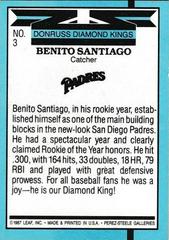 Back Of Card | Benito Santiago Baseball Cards 1988 Donruss Diamond Kings