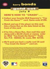 Side 2 | Barry Bonds [Gold] Baseball Cards 1995 Collector's Choice Crash the Game