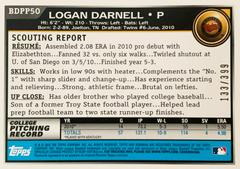 Rear | Logan Darnell [Blue] Baseball Cards 2010 Bowman Draft Picks & Prospects