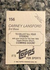 Coming Soon Back | Carney Lansford [Coming Soon] Baseball Cards 1982 Topps Stickers