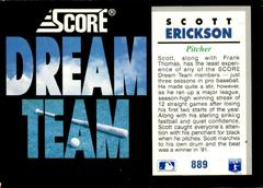 Back Of Card | Scott Erickson [No Copyright Info] Baseball Cards 1992 Score