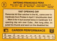 Rear | Tony Pena Baseball Cards 1987 Donruss Opening Day