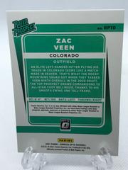 Back Of Card | Zac Veen Baseball Cards 2021 Panini Donruss Optic