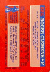 Card Back | Roger Clemens Baseball Cards 1991 Topps Cracker Jack Series 1