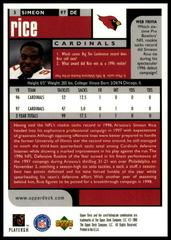 Back Of Card | Simeon Rice Football Cards 1998 Upper Deck UD Choice
