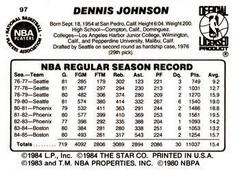 White Border - Back Side | Dennis Johnson Basketball Cards 1986 Star