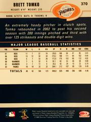 Rear | Brett Tomko Baseball Cards 2003 Donruss