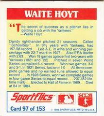 Waite Hoyt #97 Baseball Cards 1989 Sportflics Mini the Unforgetables Prices