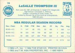 Back Side | LaSalle Thompson Basketball Cards 1986 Star