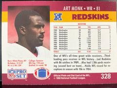 Back | Art Monk Football Cards 1990 Pro Set
